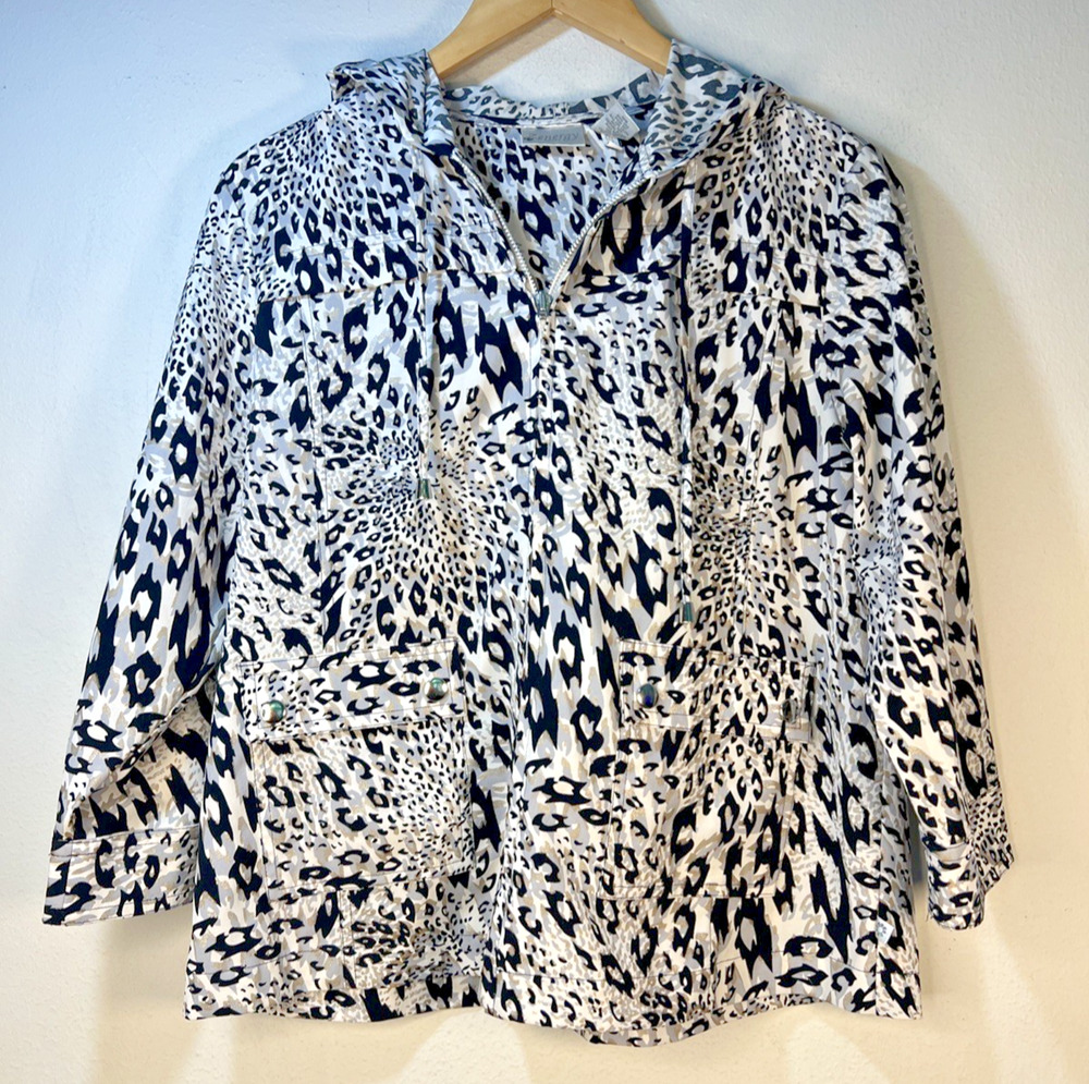 Chico's Zenergy 0 chicos small Hooded Animal Print rain coat Jacket full zip